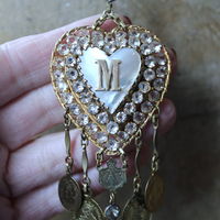 Rare Antique French Ex Voto Rhinestone Locket Necklace with Antique French Medals,Sterling Vermeil Foxtail Chain and 14K Gold Clasp