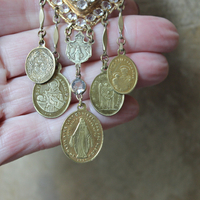Rare Antique French Ex Voto Rhinestone Locket Necklace with Antique French Medals,Sterling Vermeil Foxtail Chain and 14K Gold Clasp