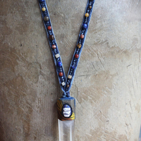 The Vision of Enoch Necklace with Clear Quartz Point, Distressed Denim Chain, Handsewn Stones