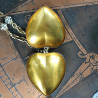 Rare 1938 French Sacred Heart Locket Necklace with 2 Antique Scapulars,Vintage Faceted Rhinestone Connectors and Chain Tassel