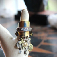 On the Altar of God Ring Wide Sterling Vermeil Band Ring,Tiny Antique French Medals and Cross,Tiny Bezel Set Rock Crystals