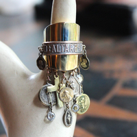 On the Altar of God Ring Wide Sterling Vermeil Band Ring,Tiny Antique French Medals and Cross,Tiny Bezel Set Rock Crystals