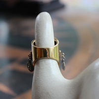 On the Altar of God Ring Wide Sterling Vermeil Band Ring,Tiny Antique French Medals and Cross,Tiny Bezel Set Rock Crystals