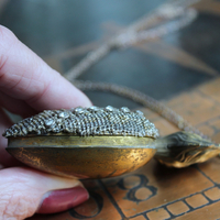 Unique Antique French Flaming Heart Ex Voto Locket & Cross Set w/Antique Faceted Prong Set Rhinestones, Filigree Connector, Embossed Bar Link Chain