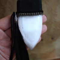 SOLD to J The Portal Necklace with Unusual Selenite Shield Pendant, Raven Wing Feather and Black Suede Leather Ties