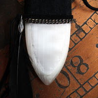 SOLD to J The Portal Necklace with Unusual Selenite Shield Pendant, Raven Wing Feather and Black Suede Leather Ties