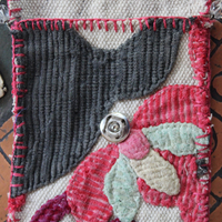 Antique Corduroy Textile Pouch Necklace with Unique Tassel,Faceted Rose Quartz Tear Drops,Antique Rosary Fragments,Antique Scapular & More!