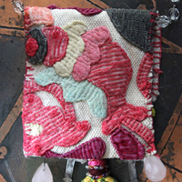 Antique Corduroy Textile Pouch Necklace with Unique Tassel,Faceted Rose Quartz Tear Drops,Antique Rosary Fragments,Antique Scapular & More!