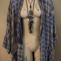 Magnolia Pearl Patchwork Cotton Bohemian Open Front Duster with Front Pockets 