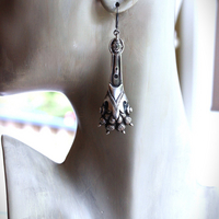 Antique French Sterling Lion Paw Earrings with Sterling Leverback Earring Wires