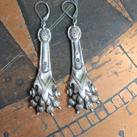 Antique French Sterling Lion Paw Earrings with Sterling Leverback Earring Wires