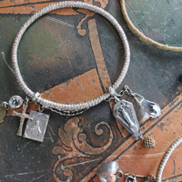 Wrapped Stacking Bangles Set with Antique French Real Metal Trims,Antique French Sterling Lion Paw,Multiple Crystals,Rock Crystal & More!