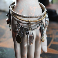 Wrapped Stacking Bangles Set with Antique French Real Metal Trims,Antique French Sterling Lion Paw,Multiple Crystals,Rock Crystal & More!
