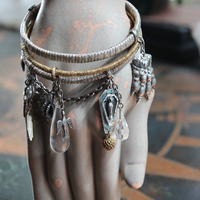 Wrapped Stacking Bangles Set with Antique French Real Metal Trims,Antique French Sterling Lion Paw,Multiple Crystals,Rock Crystal & More!