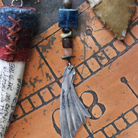 Prayer of the 7 Directions Necklace Set w/Inscribed Antler Pendant,Unique Clear Quartz Point Drop, Antique Arrowhead, Compass & More!