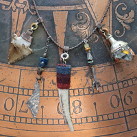 Prayer of the 7 Directions Necklace Set w/Inscribed Antler Pendant,Unique Clear Quartz Point Drop, Antique Arrowhead, Compass & More!