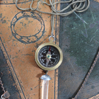 Prayer of the 7 Directions Necklace Set w/Inscribed Antler Pendant,Unique Clear Quartz Point Drop, Antique Arrowhead, Compass & More!