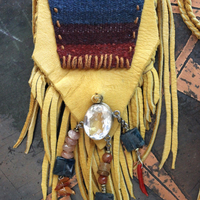 Butter Soft Leather Pouch Necklace & Earring Set w/Antique Serape Textile Fragments, Sterling Bezel Set Faceted Rock Crystal, Polished Kyanite & More!