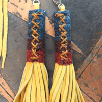 Butter Soft Leather Pouch Necklace & Earring Set w/Antique Serape Textile Fragments, Sterling Bezel Set Faceted Rock Crystal, Polished Kyanite & More!