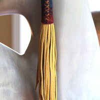 Butter Soft Leather Pouch Necklace & Earring Set w/Antique Serape Textile Fragments, Sterling Bezel Set Faceted Rock Crystal, Polished Kyanite & More!