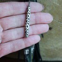 SOLD to J You will Find Necklace with Forest Green Leather Tassel,Silver Mesh,Silver Hand,Ancient Turquoise,Opalized Petrified Wood Point & More!