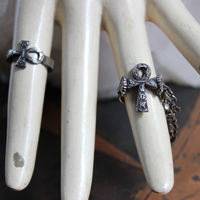 Antique Sterling Ankh Ring Set with Tiny Medals,Ankh Cross and Antique Faceted Prong Set Rock Crystals