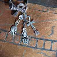 Antique Sterling Ankh Ring Set with Tiny Medals,Ankh Cross and Antique Faceted Prong Set Rock Crystals