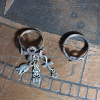 Antique Sterling Ankh Ring Set with Tiny Medals,Ankh Cross and Antique Faceted Prong Set Rock Crystals