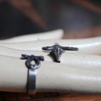 Antique Sterling Ankh Ring Set with Tiny Medals,Ankh Cross and Antique Faceted Prong Set Rock Crystals