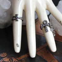 Antique Sterling Ankh Ring Set with Tiny Medals,Ankh Cross and Antique Faceted Prong Set Rock Crystals