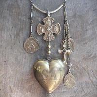The Life of the Soul Necklace w/Small Antique French Engraved Ex Voto Locket, Antique Stanhope Cross Antique European Medals, Rare 4 Way Scapular Cross & More!