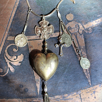 The Life of the Soul Necklace w/Small Antique French Engraved Ex Voto Locket, Antique Stanhope Cross Antique European Medals, Rare 4 Way Scapular Cross & More!