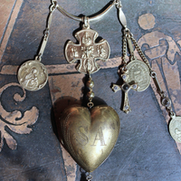 The Life of the Soul Necklace w/Small Antique French Engraved Ex Voto Locket, Antique Stanhope Cross Antique European Medals, Rare 4 Way Scapular Cross & More!