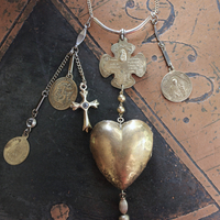 The Life of the Soul Necklace w/Small Antique French Engraved Ex Voto Locket, Antique Stanhope Cross Antique European Medals, Rare 4 Way Scapular Cross & More!
