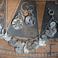 It is Time Bracelet & Earring Set with Antique Time Piece Findings, Antique Working Bucherer Mechanical Bubble Watch,Sterling Chain & Earring Wires