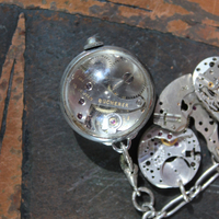 It is Time Bracelet & Earring Set with Antique Time Piece Findings, Antique Working Bucherer Mechanical Bubble Watch,Sterling Chain & Earring Wires
