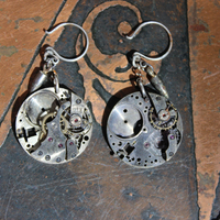 It is Time Bracelet & Earring Set with Antique Time Piece Findings, Antique Working Bucherer Mechanical Bubble Watch,Sterling Chain & Earring Wires