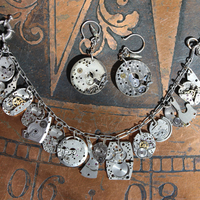 It is Time Bracelet & Earring Set with Antique Time Piece Findings, Antique Working Bucherer Mechanical Bubble Watch,Sterling Chain & Earring Wires