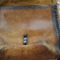 Amazing Old Carved Leather Bag with Turquoise Nugget & Unique Closure Tab- incredible old piece & perfect for Laptop Briefcase or as a Tote!