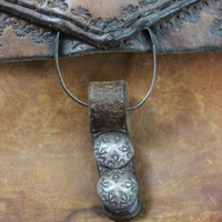 Amazing Old Carved Leather Bag with Turquoise Nugget & Unique Closure Tab- incredible old piece & perfect for Laptop Briefcase or as a Tote!