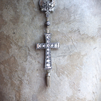 SOLD to J The God of Everyone Necklace with Gold and Silver Mughal Polki Diamond Cross, Intricate Center Piece and Bead, Antique Foxtail Chain & Tassel