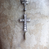 SOLD to J The God of Everyone Necklace with Gold and Silver Mughal Polki Diamond Cross, Intricate Center Piece and Bead, Antique Foxtail Chain & Tassel