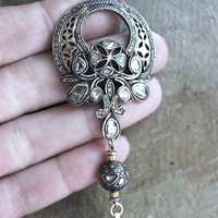 SOLD to J The God of Everyone Necklace with Gold and Silver Mughal Polki Diamond Cross, Intricate Center Piece and Bead, Antique Foxtail Chain & Tassel