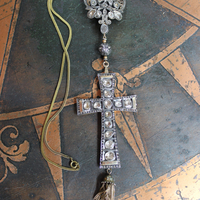 SOLD to J The God of Everyone Necklace with Gold and Silver Mughal Polki Diamond Cross, Intricate Center Piece and Bead, Antique Foxtail Chain & Tassel