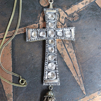 SOLD to J The God of Everyone Necklace with Gold and Silver Mughal Polki Diamond Cross, Intricate Center Piece and Bead, Antique Foxtail Chain & Tassel