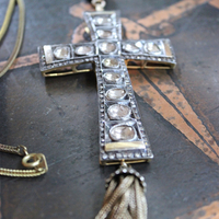 SOLD to J The God of Everyone Necklace with Gold and Silver Mughal Polki Diamond Cross, Intricate Center Piece and Bead, Antique Foxtail Chain & Tassel