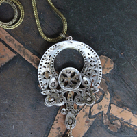 SOLD to J The God of Everyone Necklace with Gold and Silver Mughal Polki Diamond Cross, Intricate Center Piece and Bead, Antique Foxtail Chain & Tassel