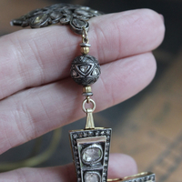 SOLD to J The God of Everyone Necklace with Gold and Silver Mughal Polki Diamond Cross, Intricate Center Piece and Bead, Antique Foxtail Chain & Tassel