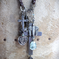 NEW! Enter the Heart Necklace with Rare Sisters of the Cenacle Sacred Heart Cross, Dove of Peace Medal,Sacred Heart Medal, Faceted Smoky Quartz & More!