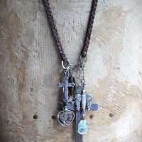 NEW! Enter the Heart Necklace with Rare Sisters of the Cenacle Sacred Heart Cross, Dove of Peace Medal,Sacred Heart Medal, Faceted Smoky Quartz & More!